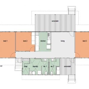 Demonstration house plan. Note the separation of toilet and shower for built in redundancy and increased function.